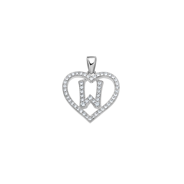 925 Sterling Silver Womens Cubic Zirconia Initial Letter W Heart Charm Pendant