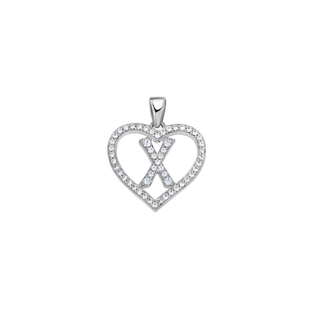 925 Sterling Silver Womens Cubic Zirconia Initial Letter X Heart Charm Pendant