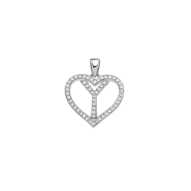 925 Sterling Silver Womens Cubic Zirconia Initial Letter Y Heart Charm Pendant