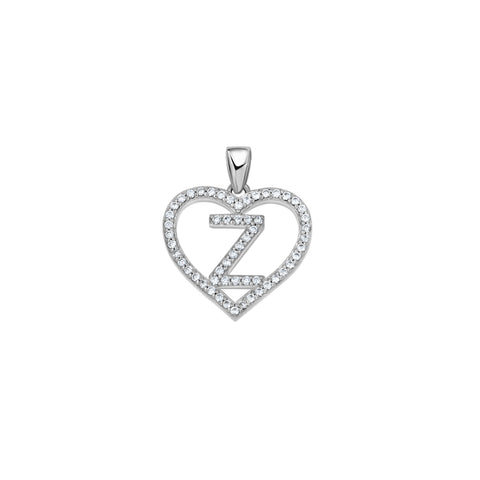 925 Sterling Silver Womens Cubic Zirconia Initial Letter Z Heart Charm Pendant