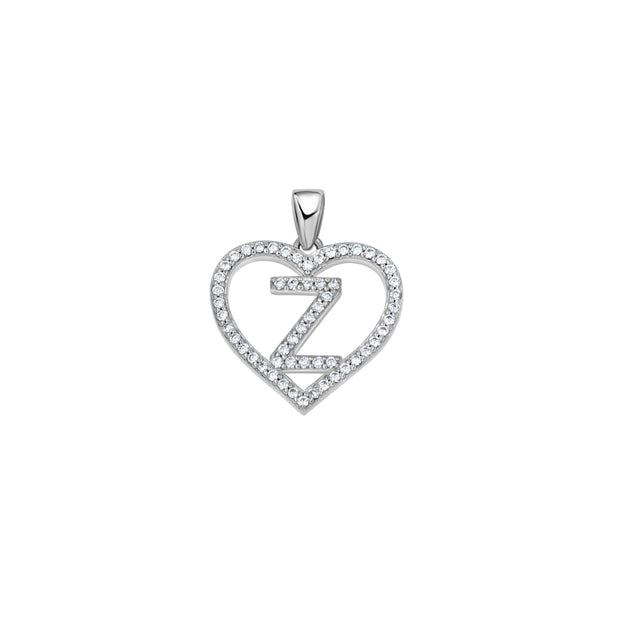 925 Sterling Silver Womens Cubic Zirconia Initial Letter Z Heart Charm Pendant