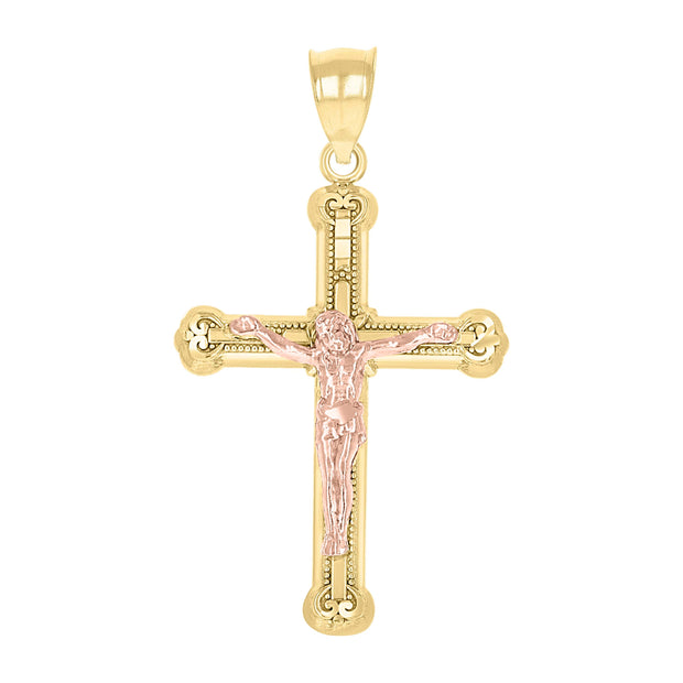 10kt Gold Two-Tone Unisex Cross Crucifix Religious Charm Pendant