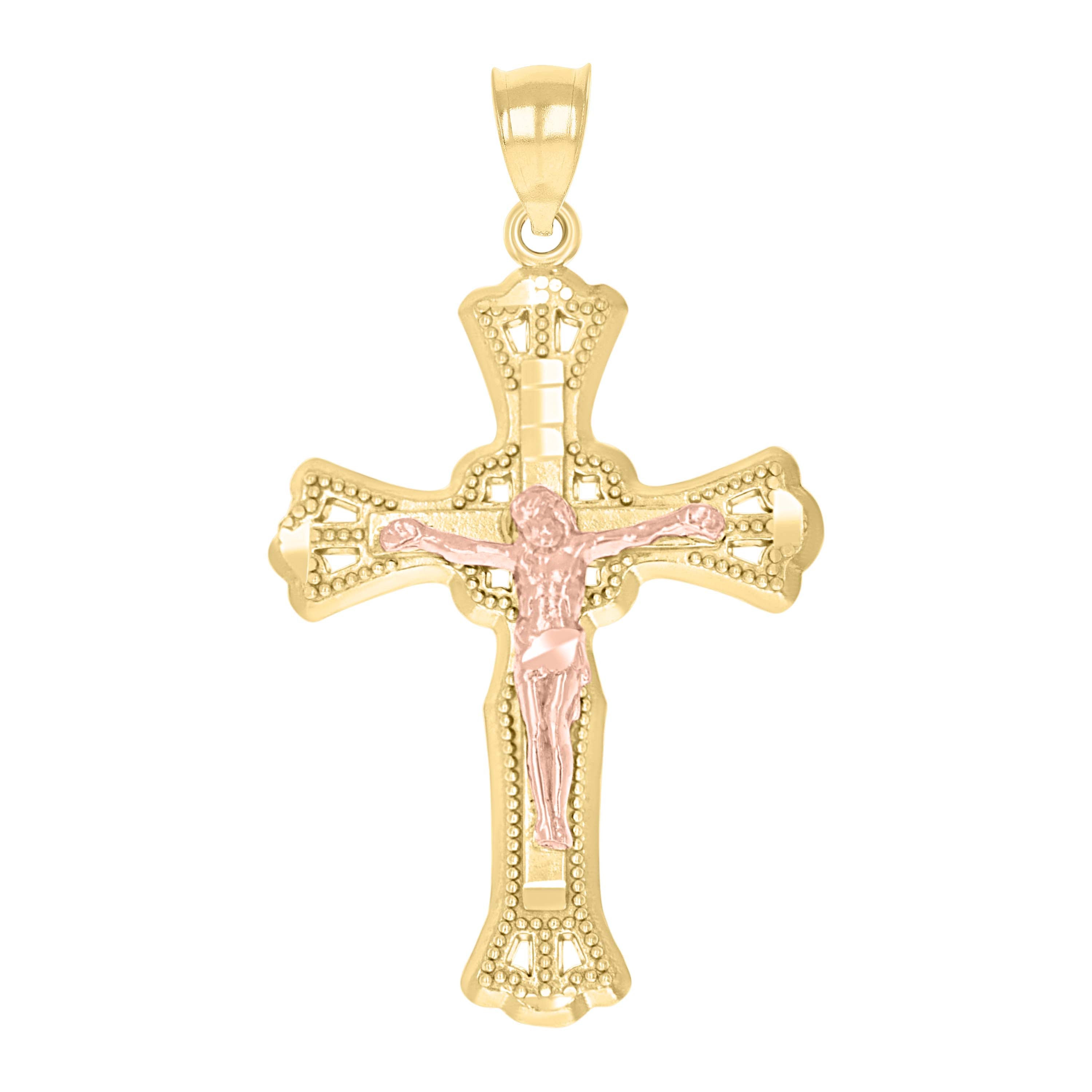 10kt Two-Tone Gold Mens Textured Crucifix Cross Religious Charm Pendant