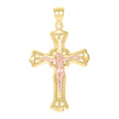 10kt Two-Tone Gold Mens Textured Crucifix Cross Religious Charm Pendant