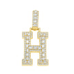 925 Sterling Silver Yellow-Tone Unisex Baguette Round 0.42ct, 0.64ct Moissanite Initial Alphabet H Charm Pendant