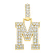 925 Sterling Silver Yellow-Tone Unisex Baguette Round 0.55ct, 0.74ct Moissanite Initial Alphabet M Charm Pendant
