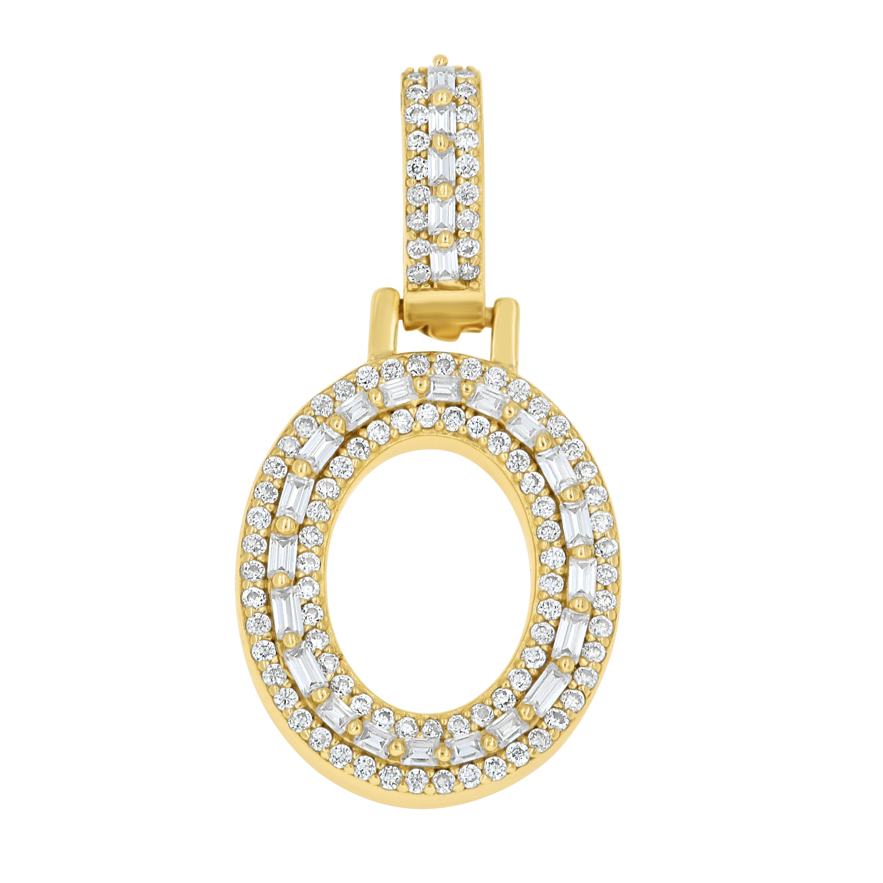 925 Sterling Silver Yellow-Tone Unisex Baguette Round 0.40ct, 0.56ct Moissanite Initial Alphabet O Charm Pendant