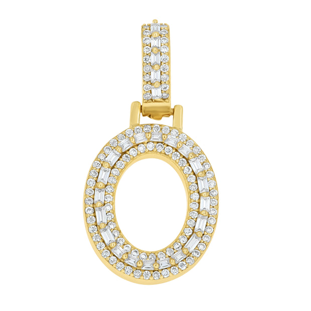 925 Sterling Silver Yellow-Tone Unisex Baguette Round 0.40ct, 0.56ct Moissanite Initial Alphabet O Charm Pendant
