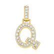 925 Sterling Silver Yellow-Tone Unisex Baguette Round 0.45ct, 0.59ct Moissanite Initial Alphabet Q Charm Pendant