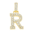 925 Sterling Silver Yellow-Tone Unisex Baguette Round 0.46ct, 0.62ct Moissanite Initial Alphabet R Charm Pendant