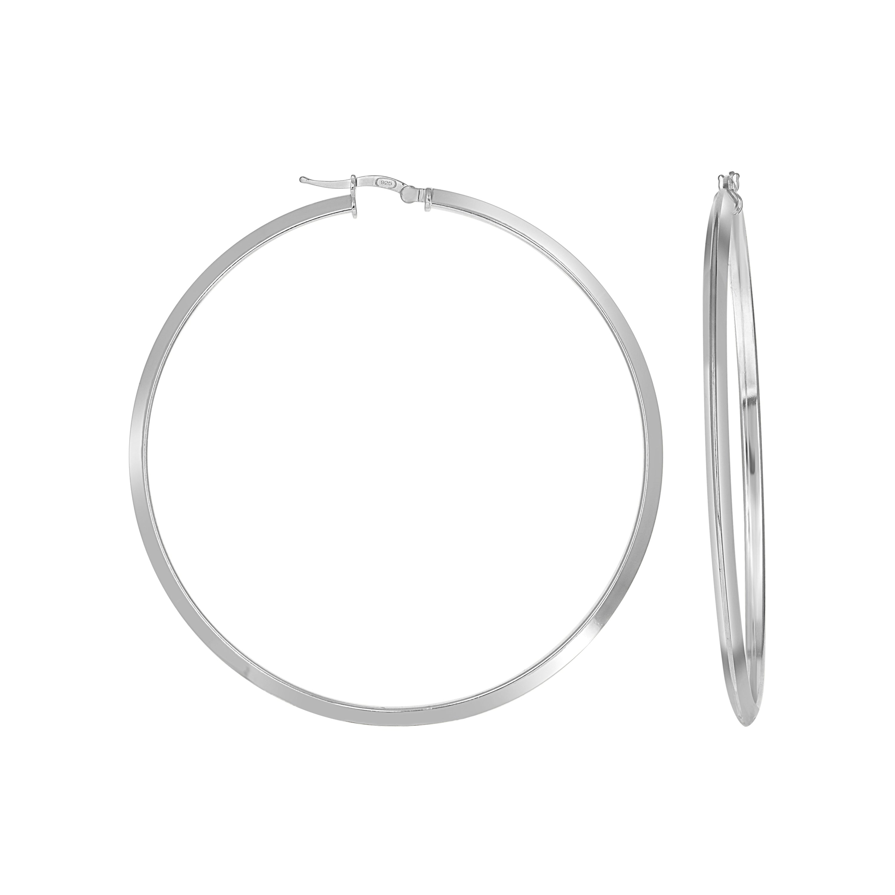 925 Sterling Silver Womens Knife Edge Hoop Earrings 3mm