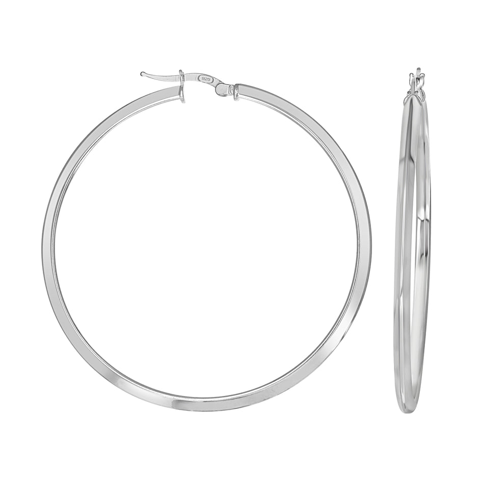 925 Sterling Silver Womens Knife Edge Hoop Earrings 