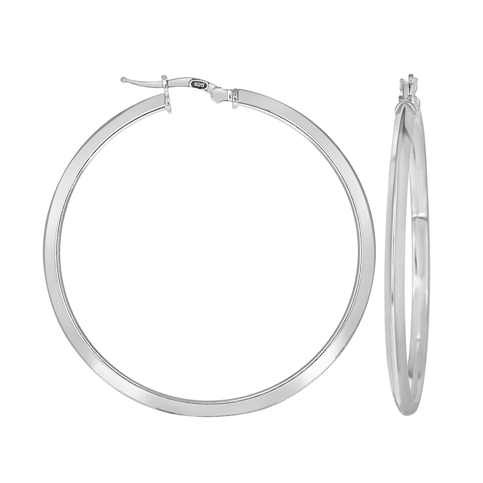 925 Sterling Silver Womens Knife Edge Hoop Earrings 