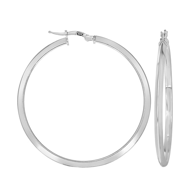 925 Sterling Silver Womens Knife Edge Hoop Earrings 