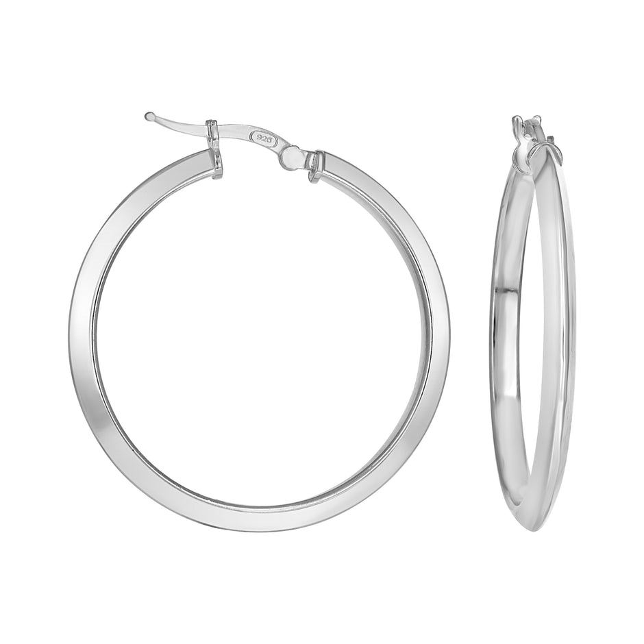 925 Sterling Silver Womens Knife Edge Hoop Earrings 