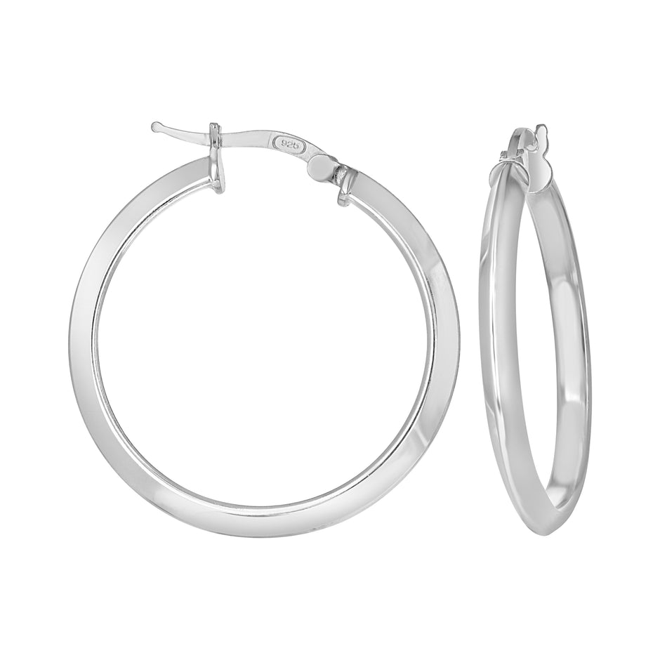 925 Sterling Silver Womens Knife Edge Hoop Earrings 