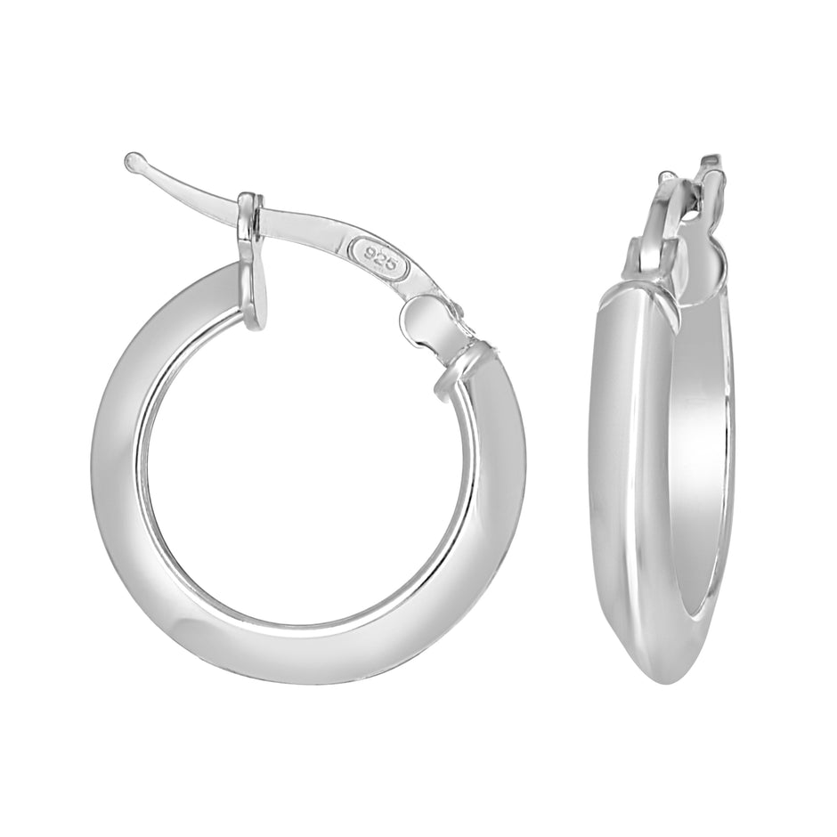 925 Sterling Silver Womens Knife Edge Hoop Earrings 