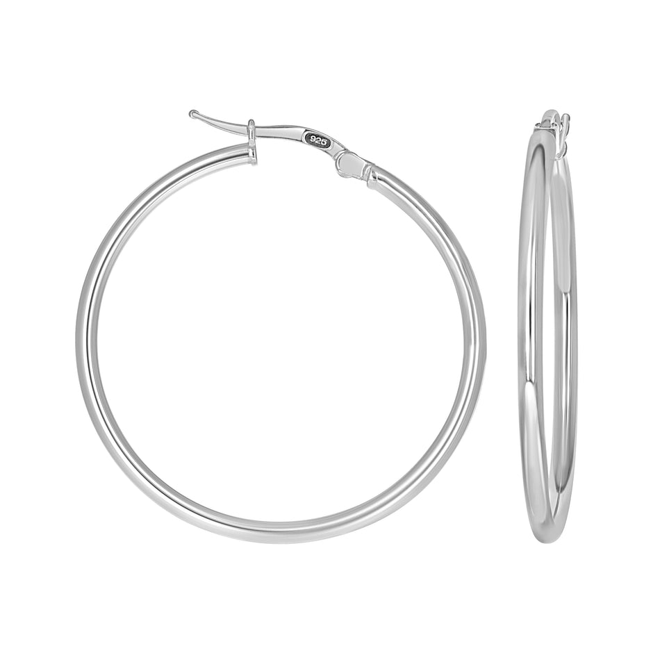925 Sterling Silver Womens Round Tube Hoop Earrings 