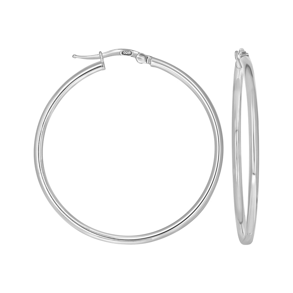 925 Sterling Silver Womens Round Tube Hoop Earrings 