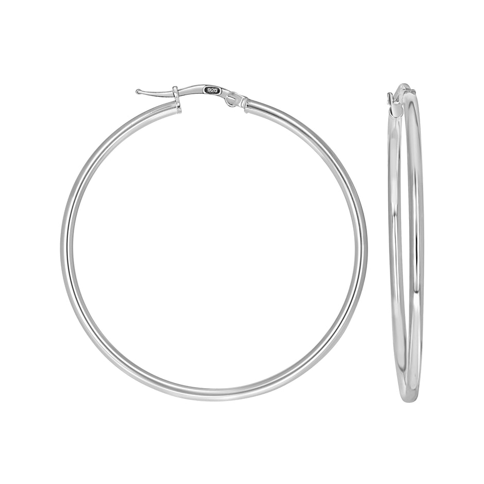 925 Sterling Silver Womens Round Tube Hoop Earrings 