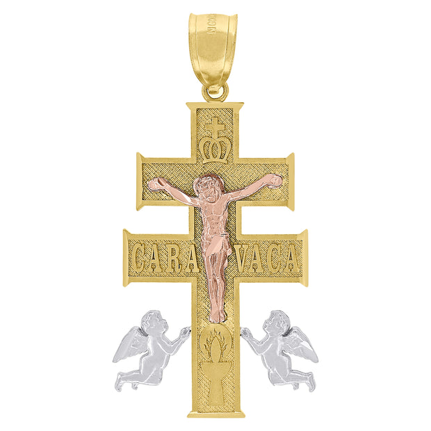10kt Tri-Color Gold Mens Women Caravaca Crucifix Religious Charm Pendant