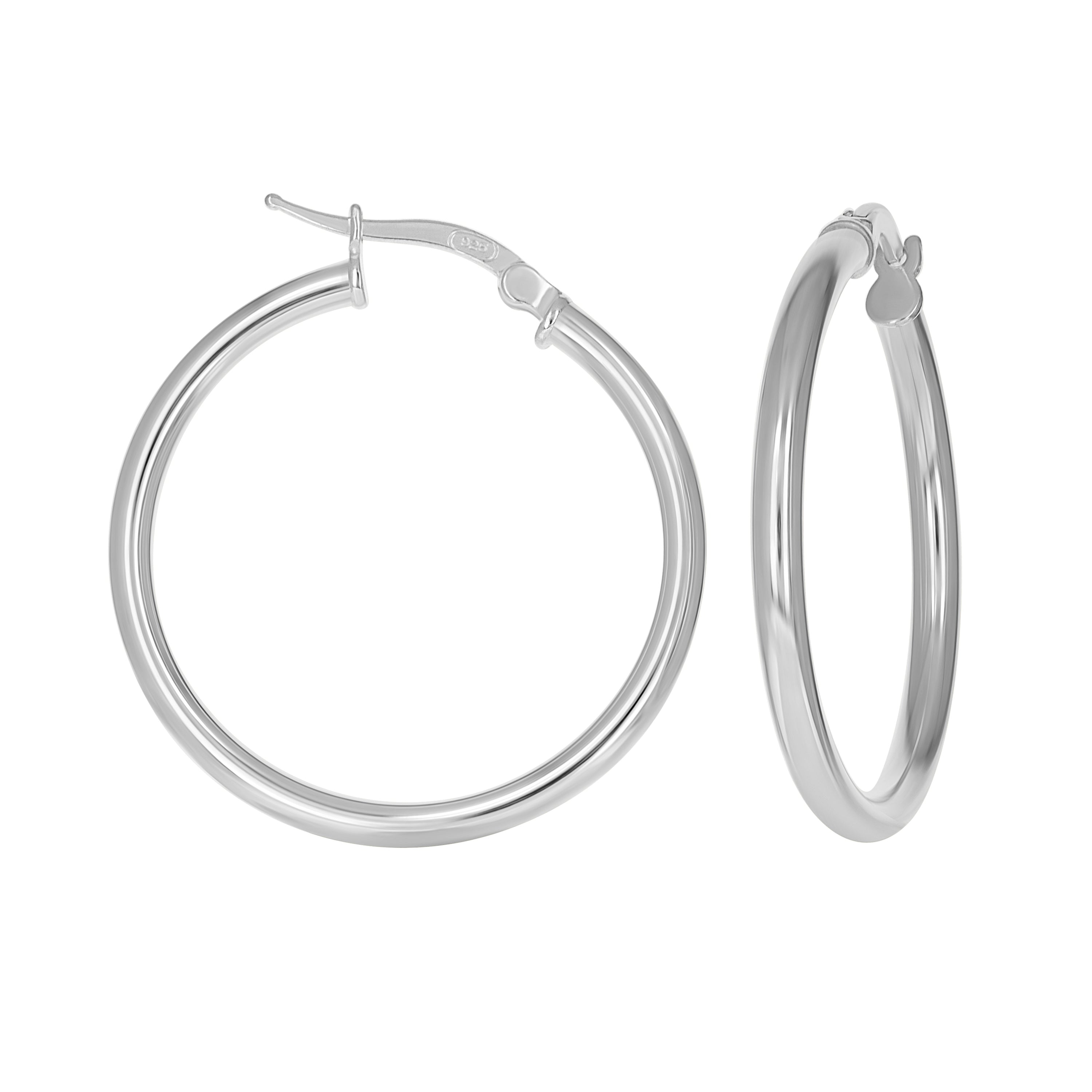 925 Sterling Silver Womens 2.5mm Round Tube Hoop Earrings 