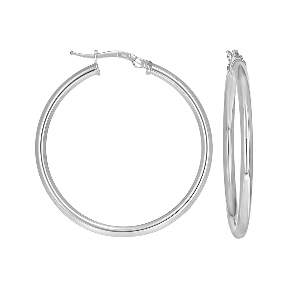 925 Sterling Silver Womens Round Tube Hoop Earrings 