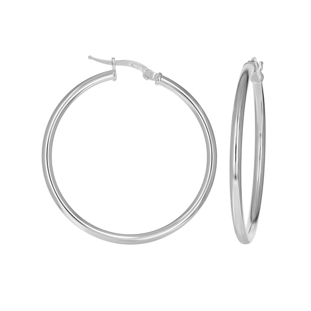 925 Sterling Silver Womens 2.5mm Round Tube Hoop Earrings  - SLV-144207
