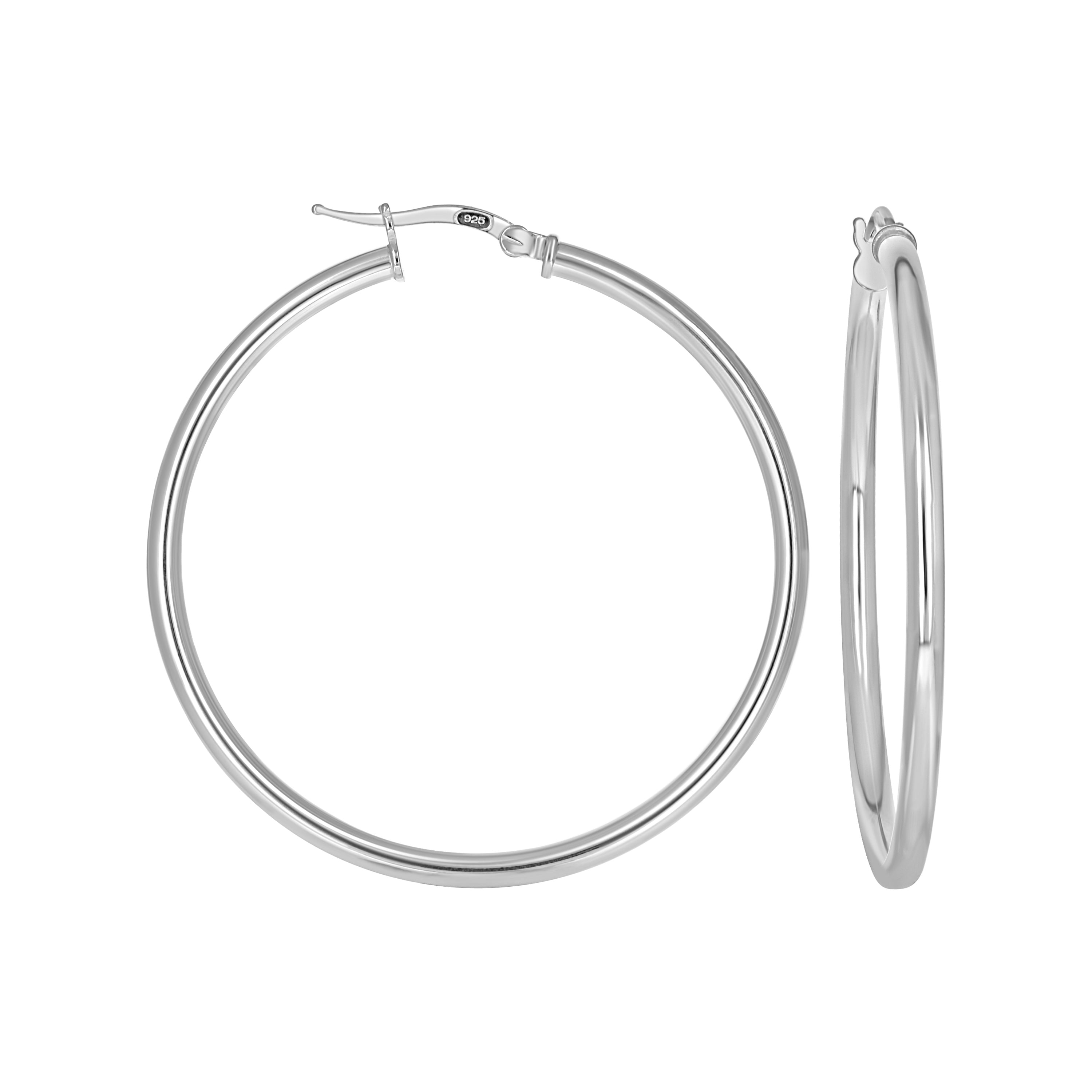 925 Sterling Silver Womens Round Tube Hoop Earrings 