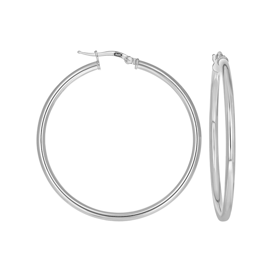 925 Sterling Silver Womens Round Tube Hoop Earrings 