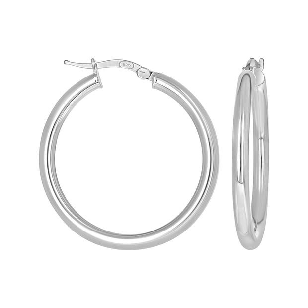 925 Sterling Silver Womens Round Tube Hoop Earrings 