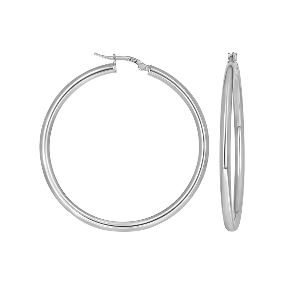 925 Sterling Silver Womens Round Tube Hoop Earrings 