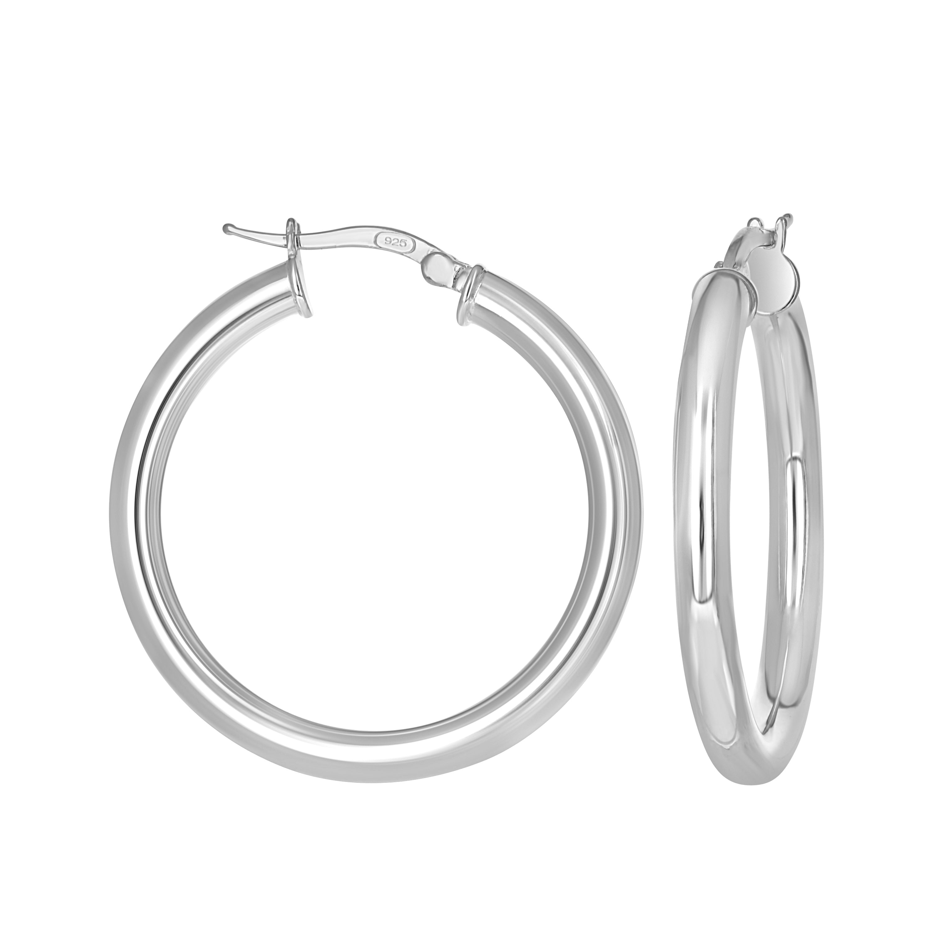 925 Sterling Silver Womens Round Tube Hoop Earrings 