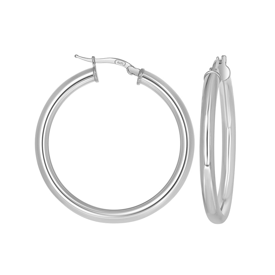 925 Sterling Silver Womens Round Tube Hoop Earrings 
