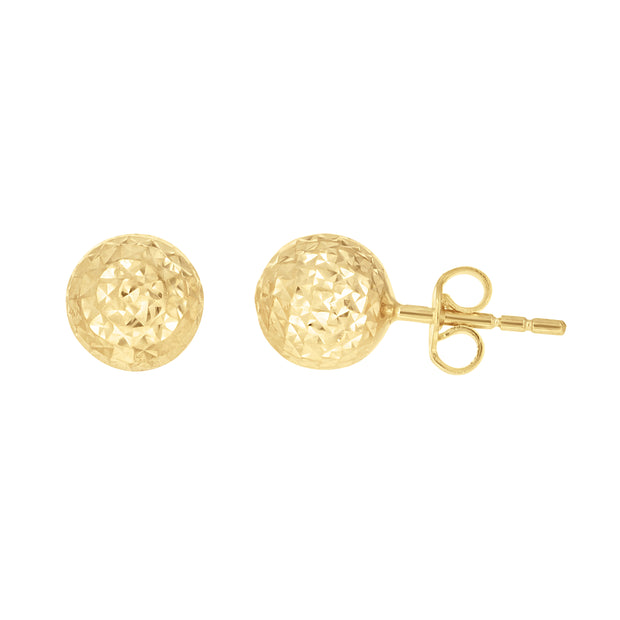 14Kt Yellow Gold Womens Diamond-Cut 8mm Ball Stud Earrings 
