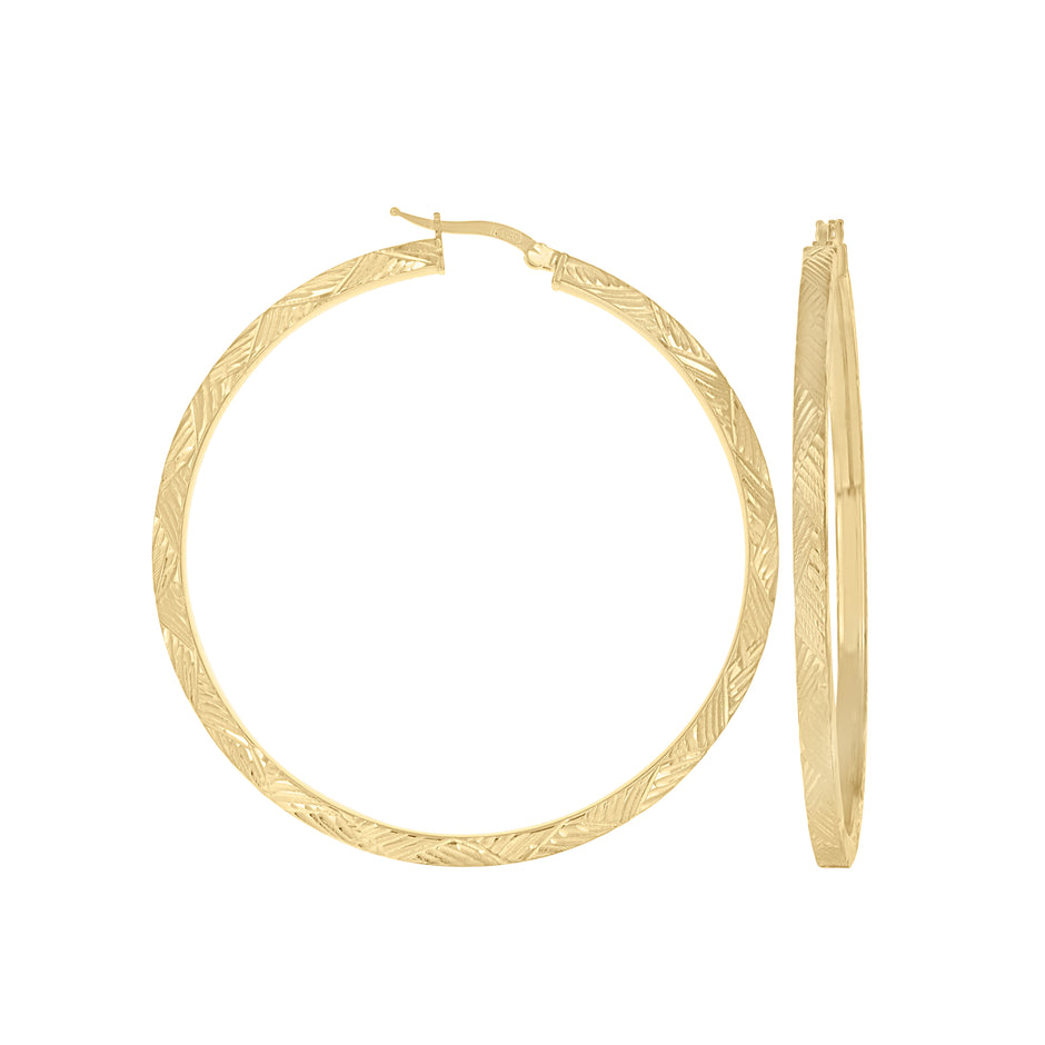 925 Sterling Silver Yellow-Tone Womens Diamond-Cut Patterned Square Tube Hoop Earrings 
