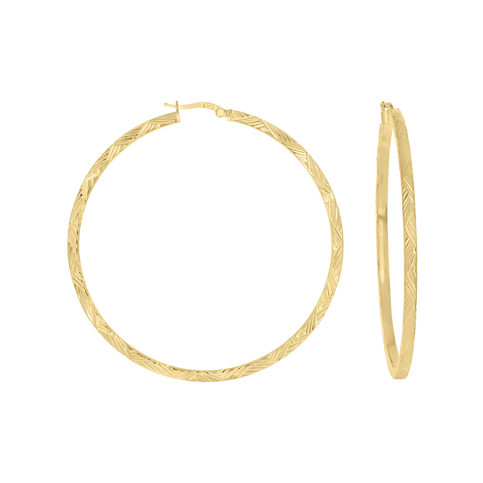925 Sterling Silver Yellow-Tone Womens Diamond-Cut Patterned Square Tube Hoop Earrings 