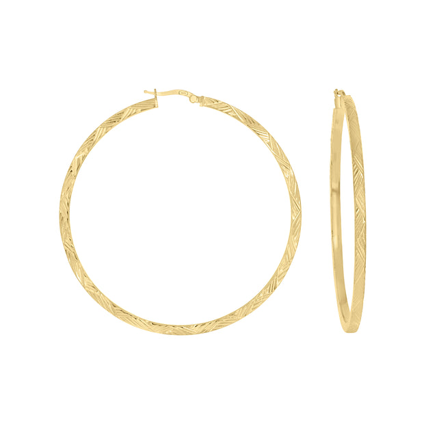 925 Sterling Silver Yellow-Tone Womens Diamond-Cut Patterned Square Tube Hoop Earrings 
