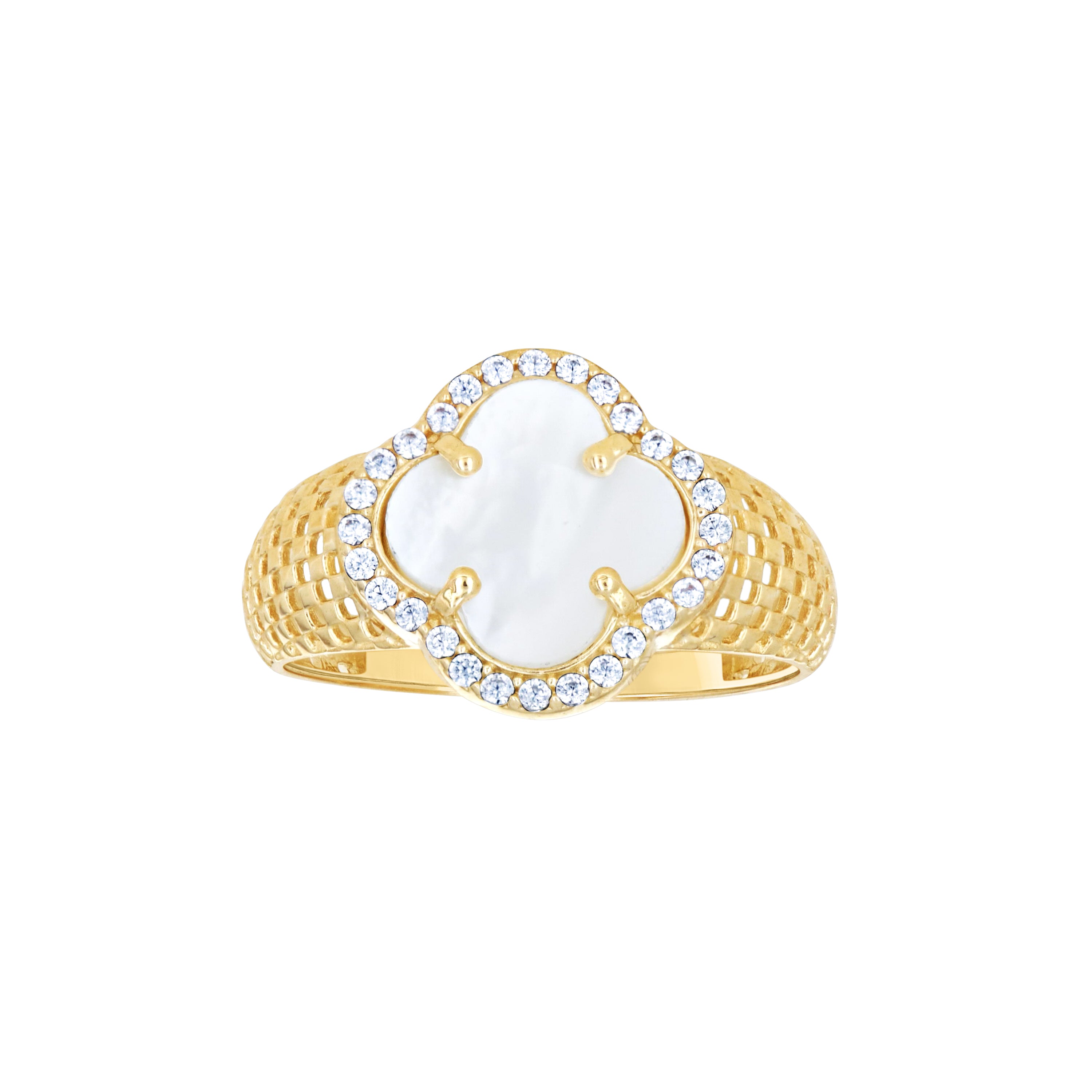 14kt Yellow Gold Womens Cubic-Zirconia White Clover Good Luck Ring