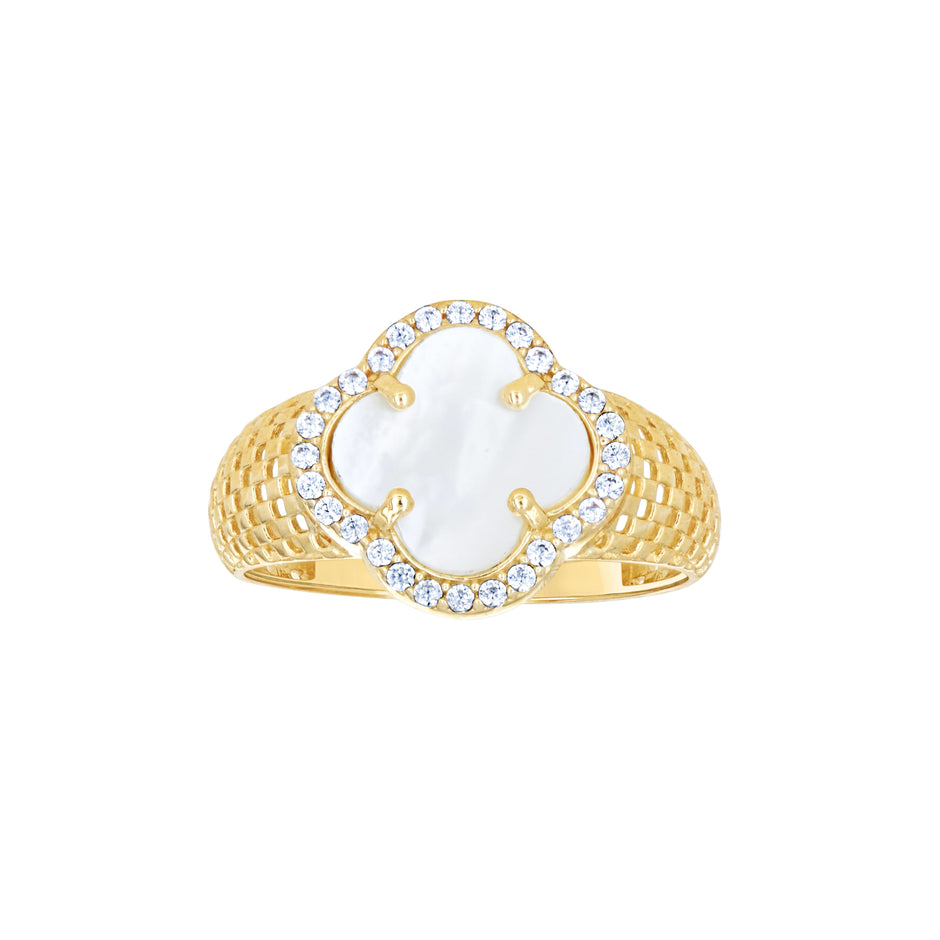 14kt Yellow Gold Womens Cubic-Zirconia White Clover Good Luck Ring