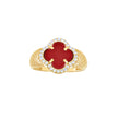 14kt Yellow Gold Womens Cubic-Zirconia Red Clover Good Luck Ring