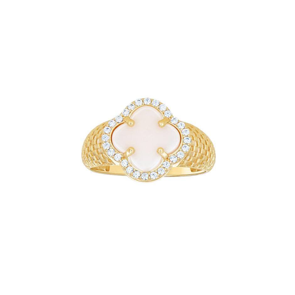 14kt Yellow Gold Womens Cubic-Zirconia White Clover Good Luck Ring