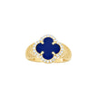 14kt Yellow Gold Womens Cubic-Zirconia Royal Blue Clover Good Luck Ring
