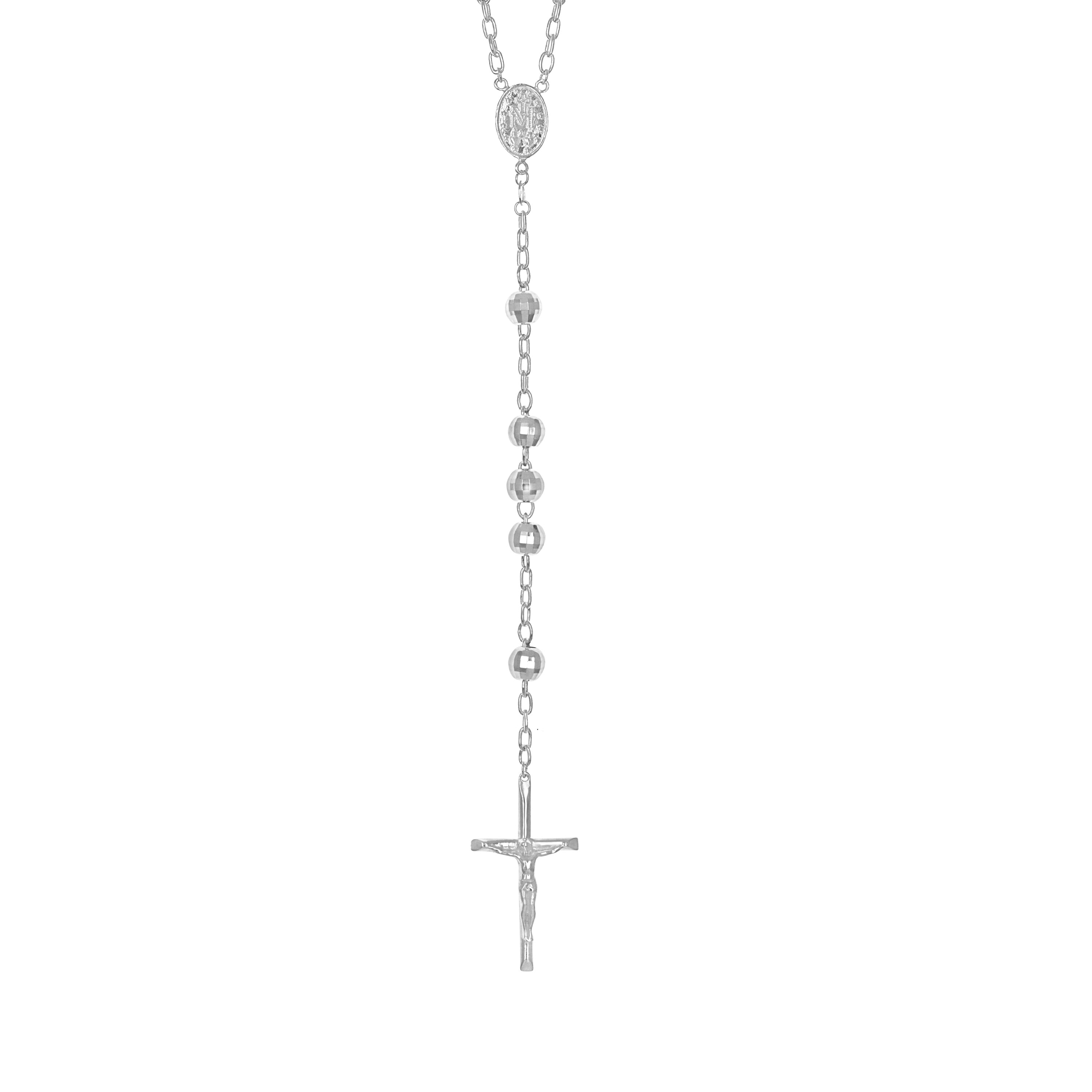925 Sterling Silver Unisex Crucifix Cross Religious Rosary Necklace 7mm 26 Inches