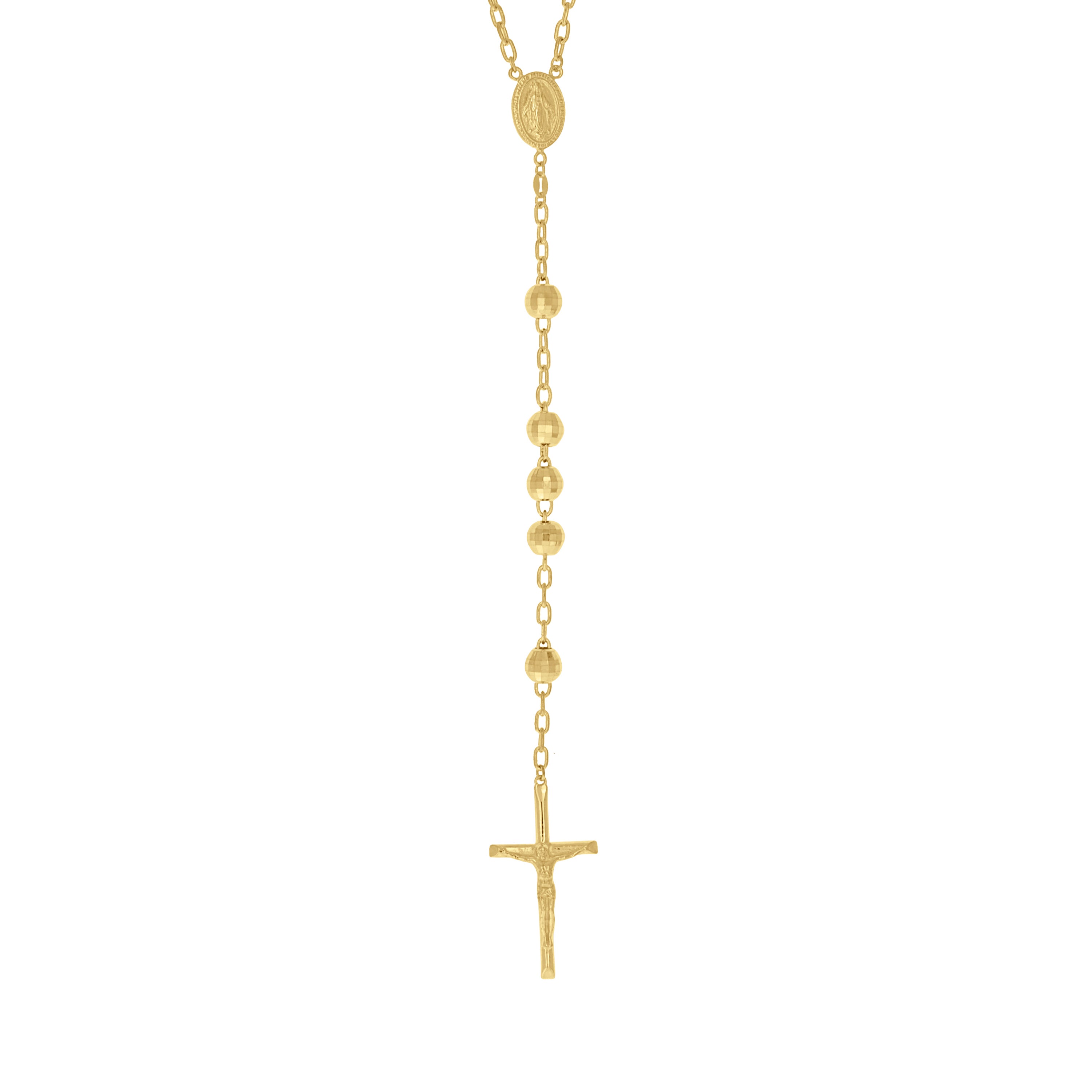 925 Sterling Silver Yellow-Tone Unisex Guadalupe Crucifix Cross Religious Rosary Necklace 7mm 26 Inches