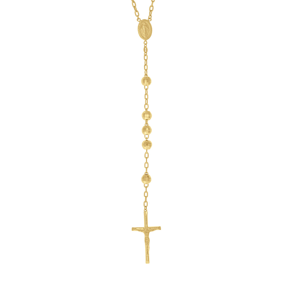 925 Sterling Silver Yellow-Tone Unisex Guadalupe Crucifix Cross Religious Rosary Necklace 7mm 26 Inches