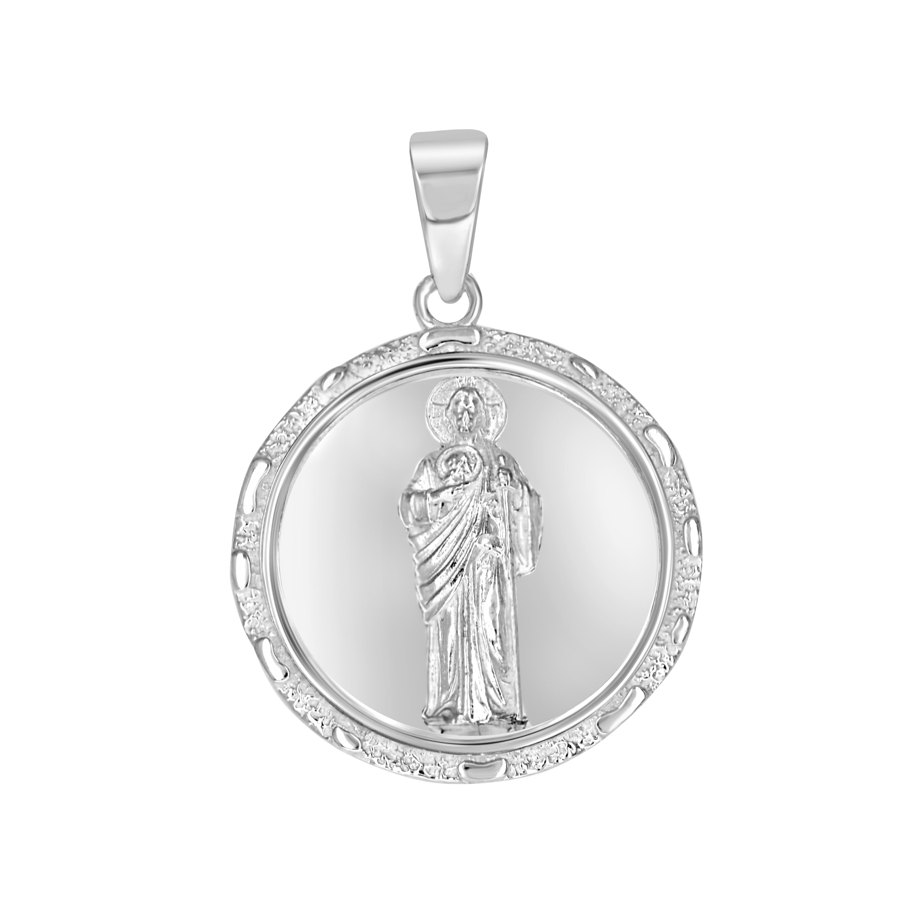 925 Sterling Silver Unisex Round St. Jude Religious Pendant