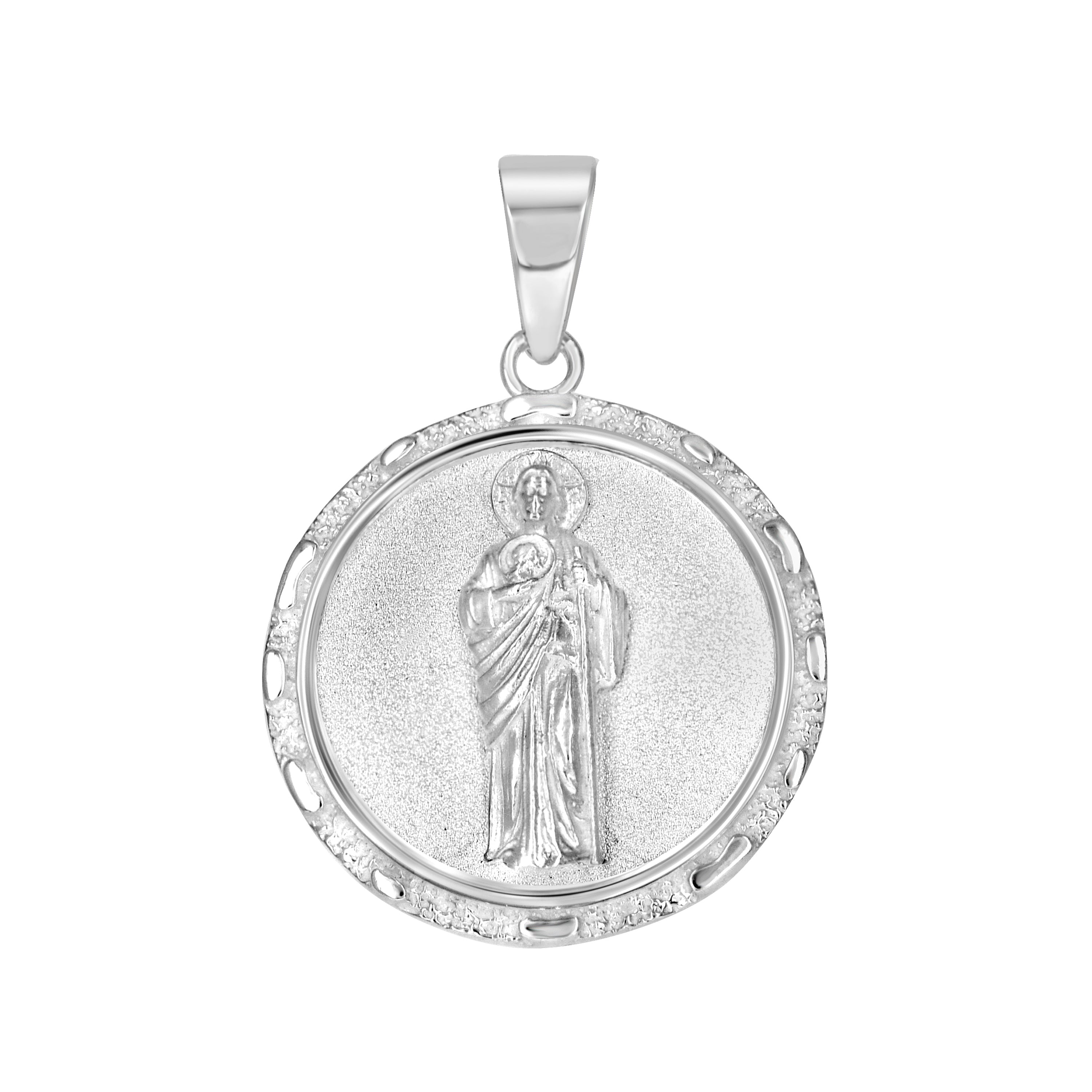 925 Sterling Silver Unisex Round St. Jude Religious Pendant