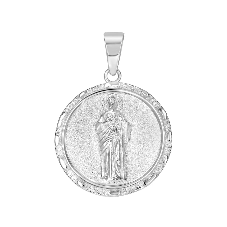 925 Sterling Silver Unisex Round St. Jude Religious Pendant