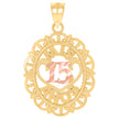 10kt Gold Tri-Color Diamond-Cut Unisex Mis 15 Anos Heart Oval Quinceanera Charm Pendant